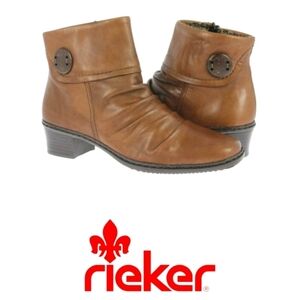 Rieker Kendra Peanut Leather Ankle Bootie Size EU 36 US 6  EUC